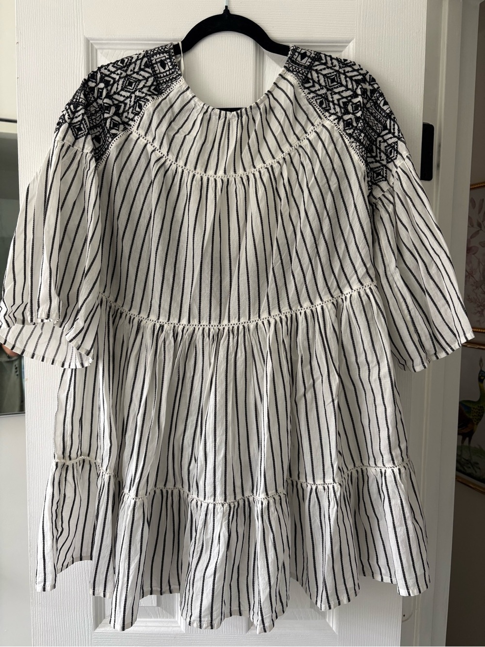 Free People Black and White Embroidered Tiered Dress